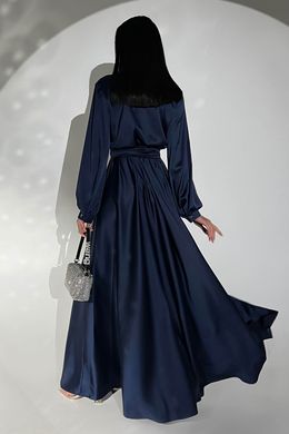 Шелковое темно-синее вечернее платье в пол Шик Jadone Fashion