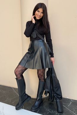 Чорная кожаная юбка на флисе Дейни Jadone Fashion