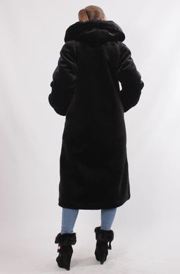 Шуба жіноча чорний мутон з капюшоном екохутро F30 Murenna Furs