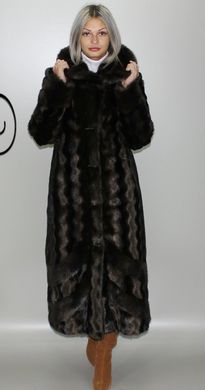 Длинная женская шуба из искусственного меха коричневая норка волна F-232-31 Murenna Furs