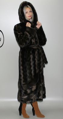 Длинная женская шуба из искусственного меха коричневая норка волна F-232-31 Murenna Furs