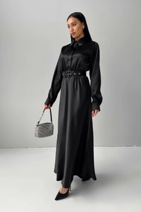 Атласное черное длинное платье Юнона Jadone Fashion
