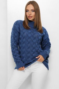 Вязаный свитер с горлом 204 синий MarSe