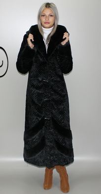 Длинная женская шуба из искусственного меха черный каракуль F-232-6 Murenna Furs
