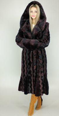 Женская длинная искусственная шуба бордовая норка волна F36-38 Murenna Furs