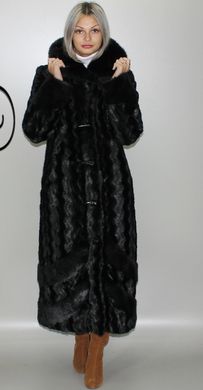 Длинная женская шуба из искусственного меха черная норка волна F-232-14 Murenna Furs