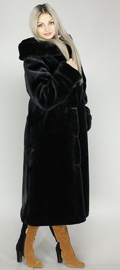 Шуба женская черный мутон с капюшоном экомех F30 Murenna Furs