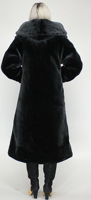Шуба женская черный мутон с капюшоном экомех F30 Murenna Furs