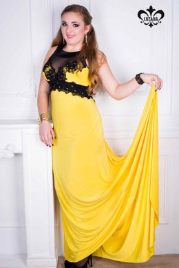 Вечернее желтое платье Кассандра со шлейфом Luzana