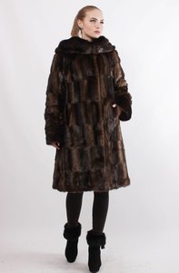 Шуба женская искусственная норка коричневая паркет F37 Murenna Furs