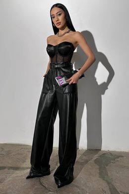 Зимние черные кожаные широкие брюки Корби Jadone Fashion
