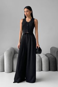 Чорні в смужку брюки палаццо Іспаніо Jadone Fashion