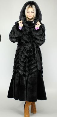 Длинная искусственная шуба черная норка полоса F101-32 Murenna Furs