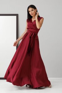 Длинное вечернее шелковое платье винного цвета Jadone Fashion