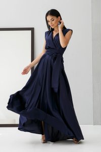 Вечернее шелковое темно-синее платье в пол Jadone Fashion