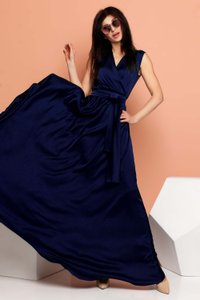 Вечернее шелковое темно-синее платье в пол Jadone Fashion