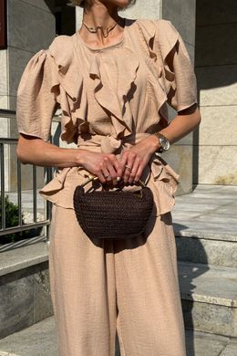 Льняной брючный костюм Юкси корица Jadone Fashion