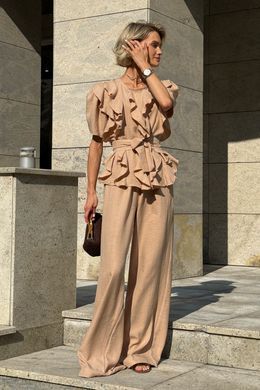 Льняной брючный костюм Юкси корица Jadone Fashion