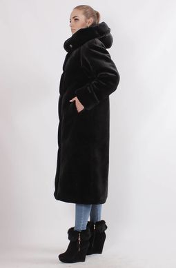 Шуба жіноча чорний мутон з капюшоном екохутро F30 Murenna Furs