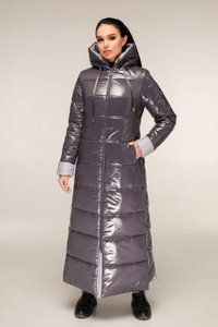 Зимнее серое длинное женское пальто ПВ-1202 лак Favoritti