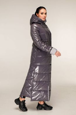 Зимове сіре довге жіноче пальто В-1202 лак Favoritti