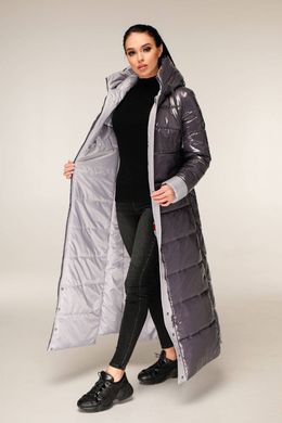 Зимове сіре довге жіноче пальто В-1202 лак Favoritti