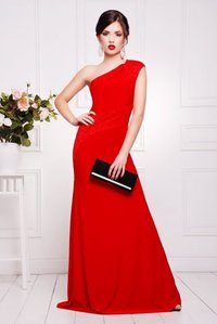 Жіноча червона вечірня довга сукня з відкритим плечем Юна Lenida