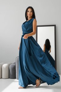 Вечернее шелковое изумрудное платье в пол Jadone Fashion