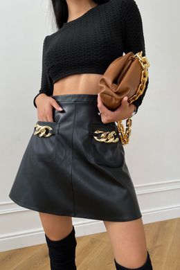 Чорная кожаная юбка на флисе Венециано Jadone Fashion