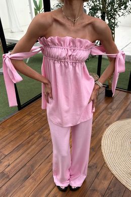 Розовый льняной брючный костюм Ханна Jadone Fashion