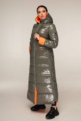 Зимове жіноче оливкове пальто В-1202 лак тон 25+97 Favoritti