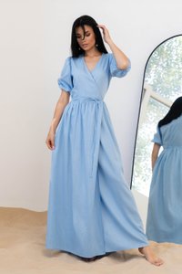 Льняное голубое платье Амелия Jadone Fashion