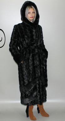 Длинная женская шуба из искусственного меха черная норка волна F-232-14 Murenna Furs