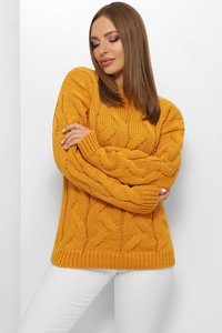 Вязаный теплый свитер Косы горчичный MarSe