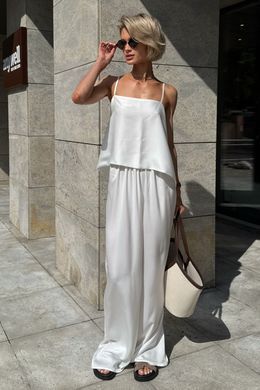 Молочний шовковий брючний костюм Сінгл Jadone Fashion
