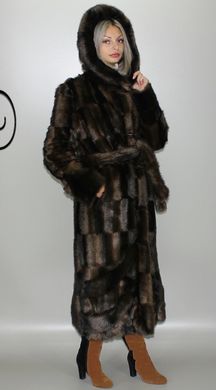 Длинная женская шуба из искусственного меха коричневая норка паркет F-232-13 Murenna Furs