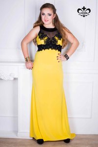 Вечернее желтое платье Кассандра со шлейфом Luzana