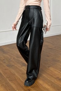 Черные кожаные брюки палаццо Сити Jadone Fashion