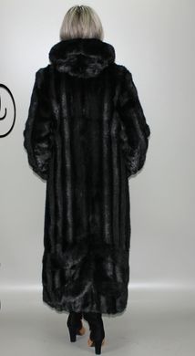Длинная женская шуба из искусственного меха черная норка полоса F-232-32 Murenna Furs