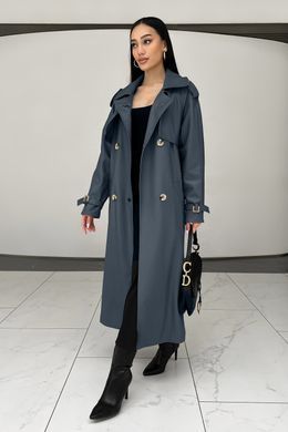 Довгий сірий тренч екошкіра Jadone Fashion